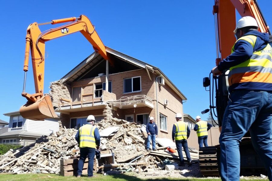 Professional residential demolition Sydney team at work on a house demolition project